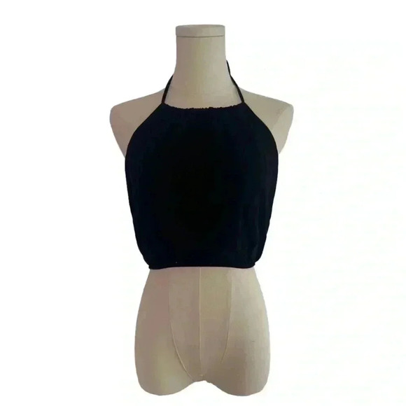 Zara Tops - Zara Black Halter Top Cropped Ties Around Beck Elastic Bands Size Medium NWOT